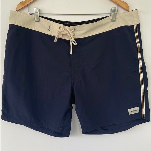 Rhythm Heritage Surf Trunk Shorts Navy Cream Swim Shorts Size 36 - Picture 3 of 17